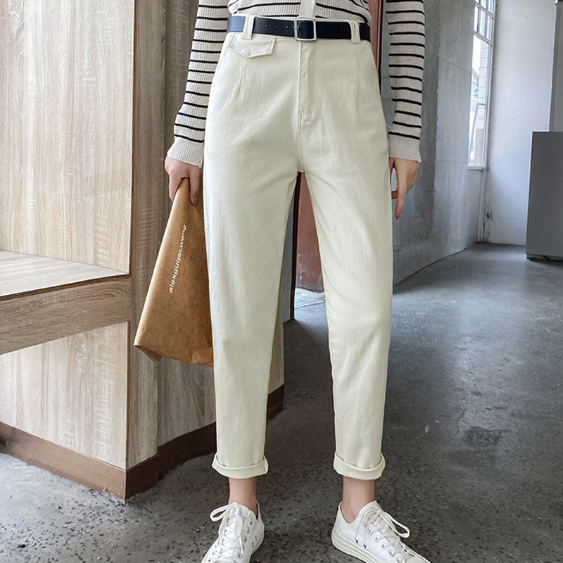 

2021 New -xl Women Harem Elastic High Waist Ankle-length Trousers with Belt Solid Peg Leg Fly Pants Workwear Carrot Bottom 1z0k, Apricot 9662