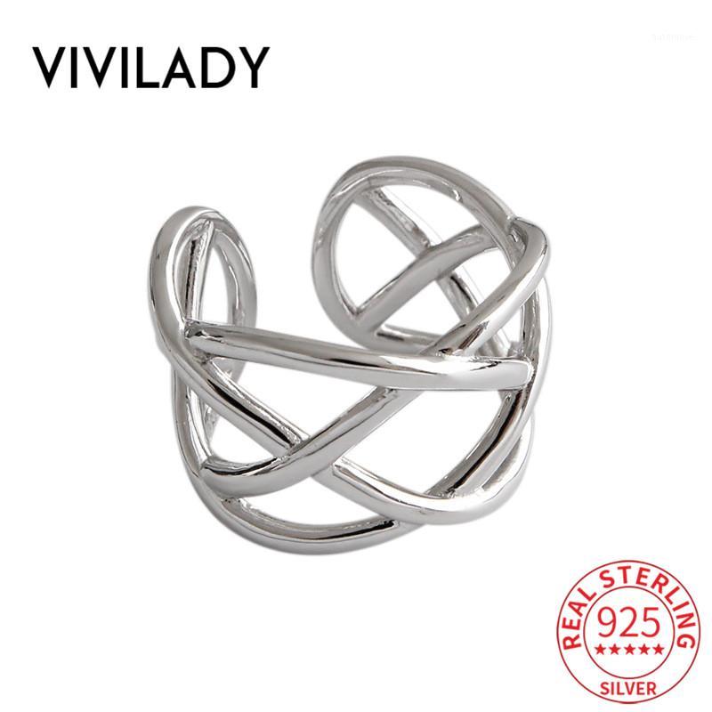

VIVILADY Real 925 Sterling Silver Handmade Weave Hollow Wide Women Charm Ring Open Trendy Minimalist Style Female Fine Jewelry1