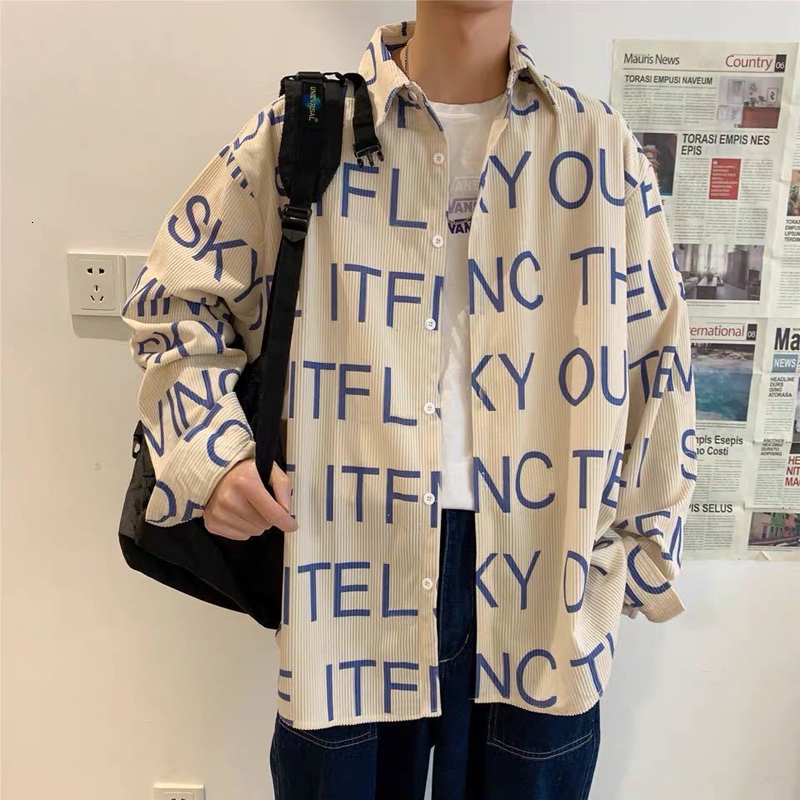 

Male Fashion Shirt Spring Fall Sleeve Letter Printing Vintage Men Shirts Streetwear Harajuku Clothes 78ta, Blue