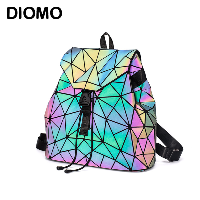 

Women Backpack Luminous Geometric Plaid Sequin Female Backpacks For Teenage Girls Bagpack Drawstring Bag Holographic Backpack C1023, Luminous irregular s