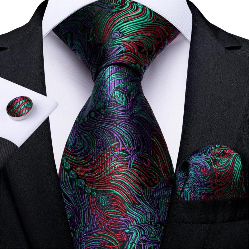 

Gift Men Tie Red Green Purple Novelty Silk wedding Tie For Men DiBanGu Designer Hanky Cufflinks Set Business MJ-7302