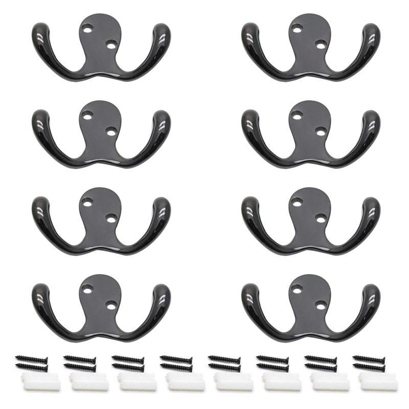 

Set of 8 Mounted Heavy Duty Coat Hooks Double Prong Robe Hook for Coat, Scarf, Bag, Towel, Key & Robe