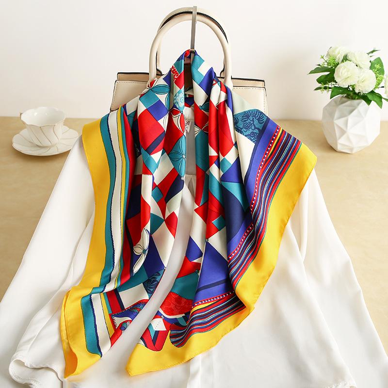 

Silk Square Scarf for Women Hijab Headband Design Print Shawl Lady Wrap Foulard Female Large Scarves Neckerchief Bandana