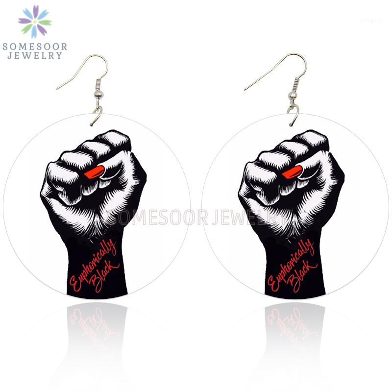 

Dangle & Chandelier SOMESOOR Euphorically Black Power Fist African Wooden Drop Earrings Both Sides Printing Wood Jewelry For Women Gifts1