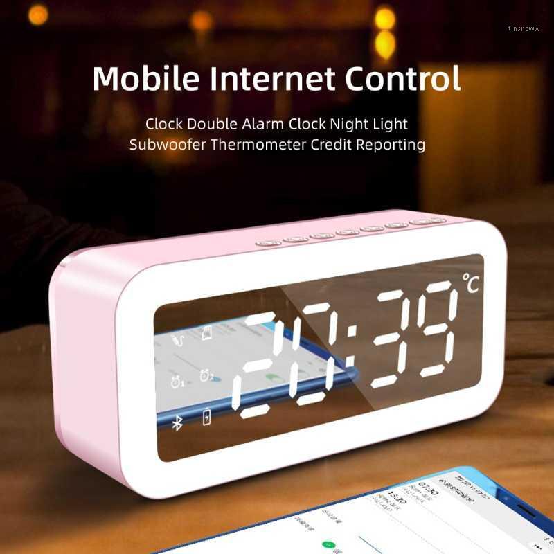 

Desk Lamp Wireless Bluetooth Speaker LED Mirror Digital Display Clock Voice Reminder Desktop Dimmable Light Support TF Card1
