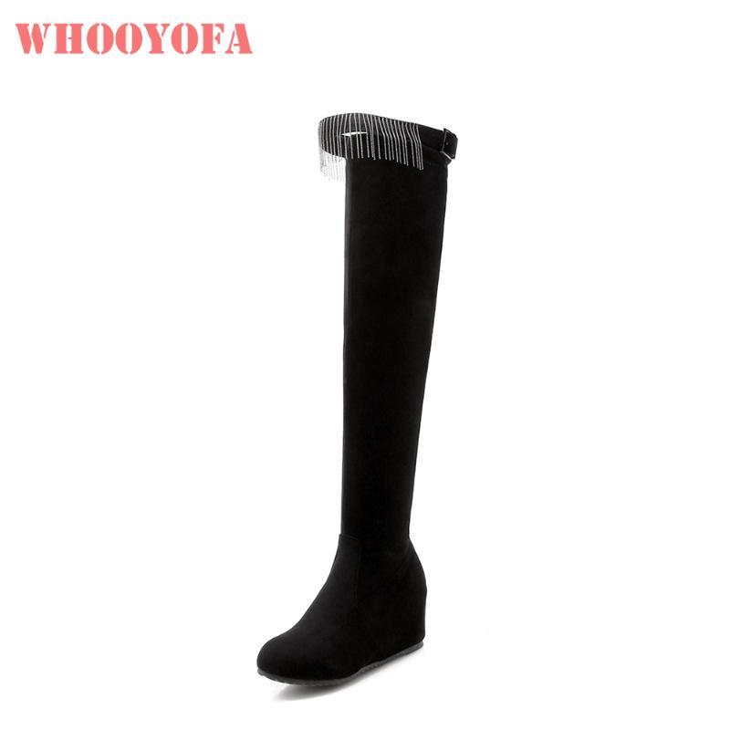 

Hot Brand New Winter Sexy Gray Women Thigh High Tassel Boots Comfortable Wedge Heels Lady Shoes W137 Plus Big Size 10 32 43