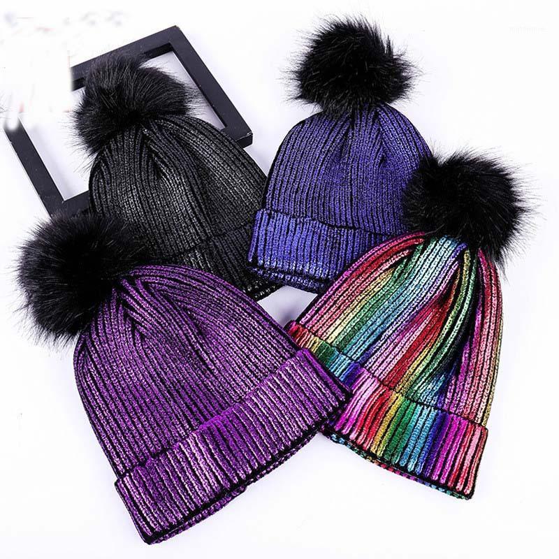 

Hot Gold Silver Beanies Woolen Hat Female Autumn Winter Students Warm Woolen Knit Hat Reflective Beanies1, Black