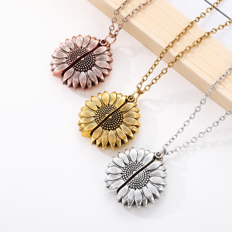 

You Are My Sunshine Sunflower Necklace Long Gold Sliver Color Chain Stainless Steel Open Sunflower Necklace Accesories For Women