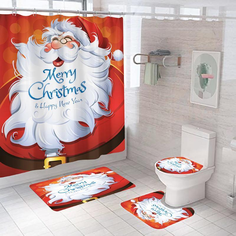 

Merry Christmas Shower Curtains for Bathroom Decor Santa Bath Curtain Happy New Year Non-Slip Bath Rug Sets Toilet Seat Cover1