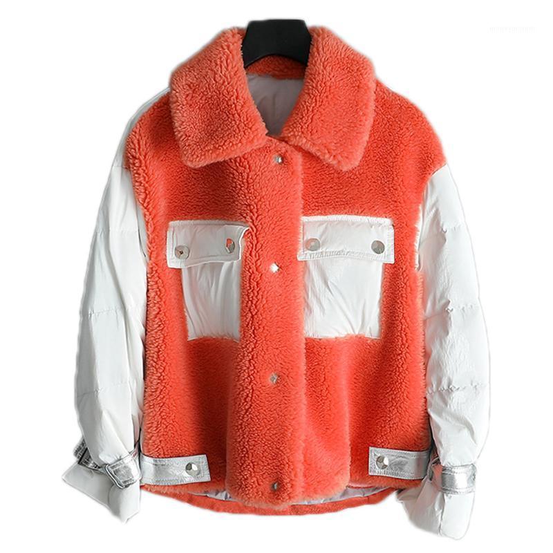 

2020 New Womens Faux Fur Coat Orange Wool Coat Sheepskin Shearing Jacket Duck Down Jacket Short Style Winter1