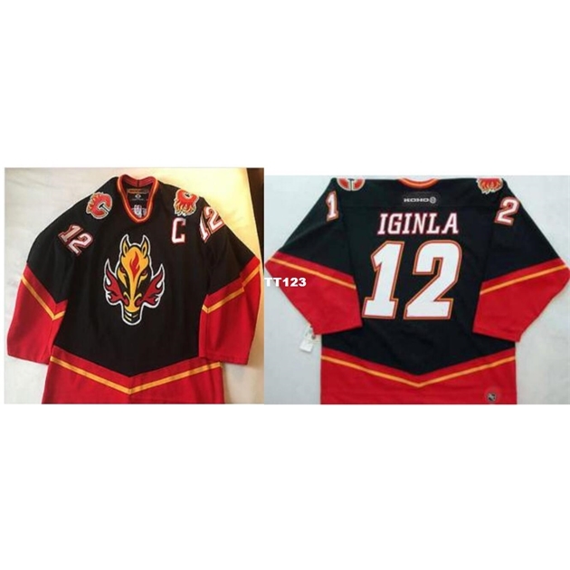 

Real Men real Full embroidery #12 Jarome Iginla Vintage Calgary Flames Hockey Jersey or custom any name or number Jersey, Black