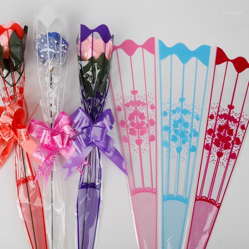 

100pcs/lot 9*34cm Gift Packaging Transparent Poly Bag Colorful Heart Pattern Cellophane Bag for Rose Bouquet Flower Packaging1