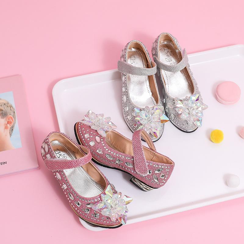 

Children Shoes Girls Rhinestone Leather Shoes Fashion Kids Princess Shoe with Low Heel Bling Crystal for Party SZY001, Szy001pink