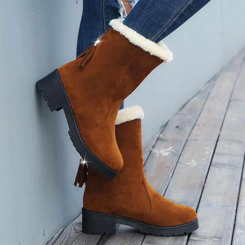 

Women Snow boots Warm Bigh Snow Shoes For Woman Ankle Boot Square Heels Booties 2020 Winter tassels botas mujer Black 8589L, Yellow