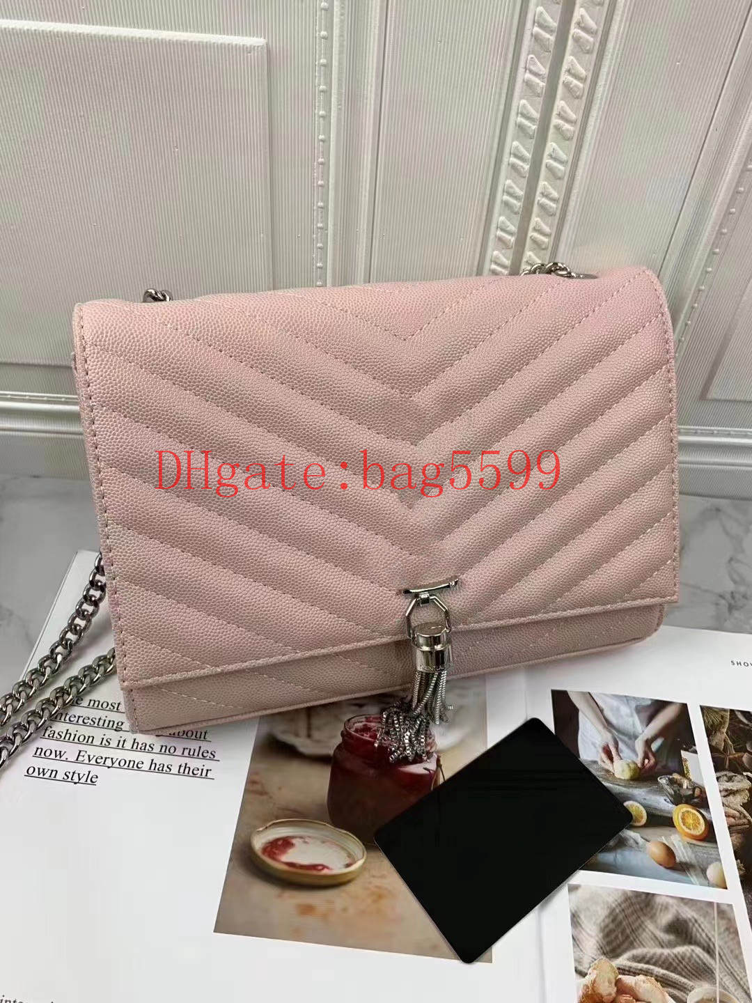 

Luxury Fashion Famous Women Leather Bag Messenger Girl Silver Chain Tassel Handbag Shoulder Crossbody Golden Chain V Type High-Capacity Handbags, Green