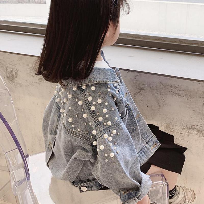 

Autumn Toddler Girls Denim Jackets Korean Kids Clothes Fashion Long Sleeve Jeans Cardigan Coat with Pearls Baby Girls Jeans Coat1, Blue