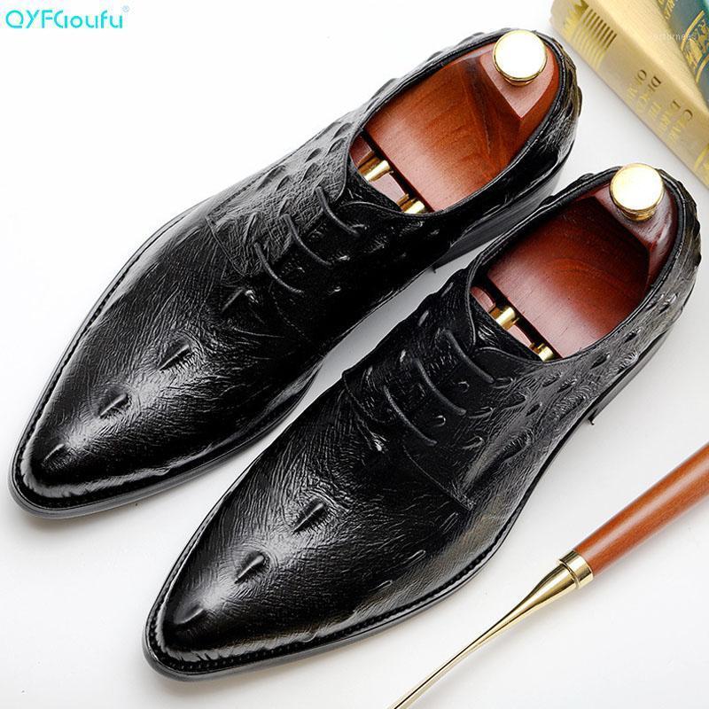 

QYFCIOUFU Men's formal crocodile shoes Genuine Leather Male Wedding Party Office Men dress shoe pointed toe oxford shoes for men1, Black
