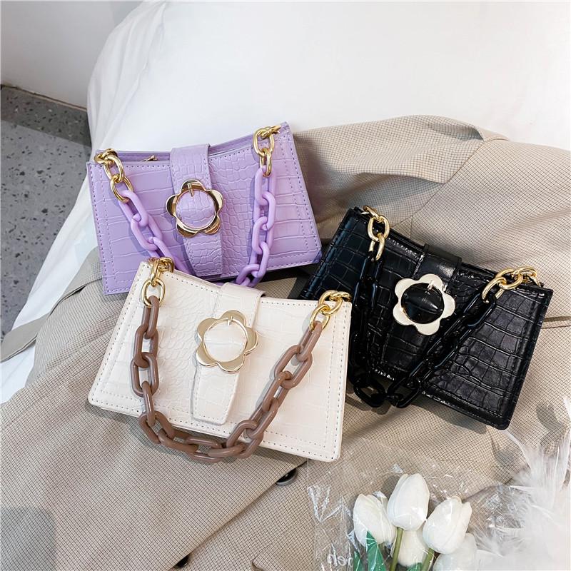 

Luxury Designer Women Shoulder Bag Lady Fashion Purple Underarm Leather Bag Crocodile Messenger Handbag Female Small Square Bags, Black