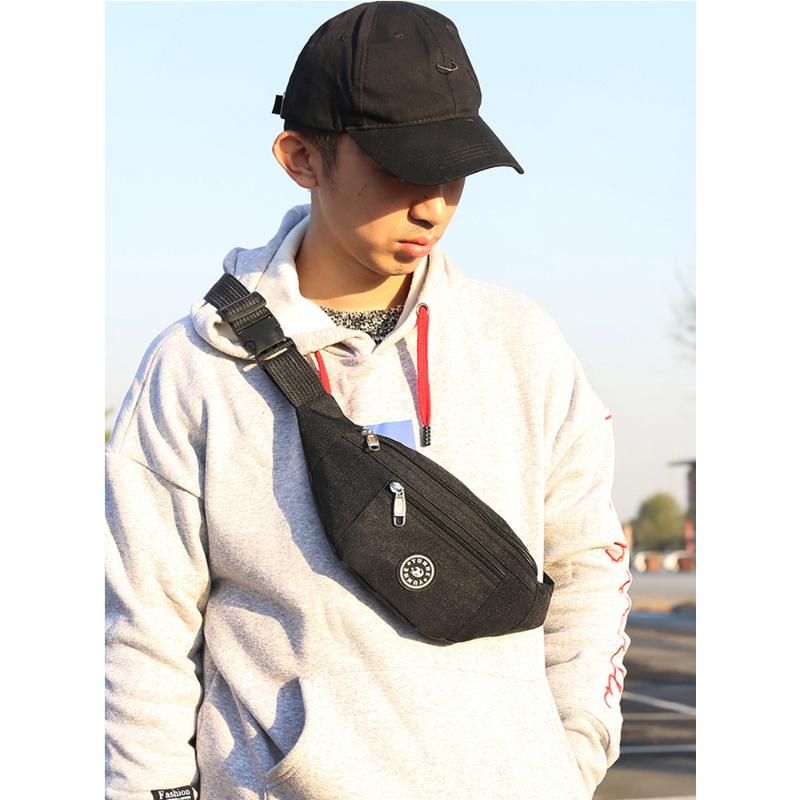 

Unisex Wasit Packs Men And Women Pockets Simple Neutral Travel Hiking Bags Solid Oxford Shoulder Bags, Black