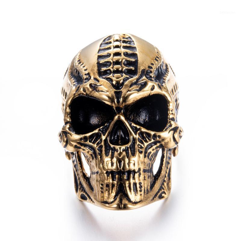 

Cluster Rings Stainless Steel Alien Skull Ring For Men Punk Hiphop Rock Rings1