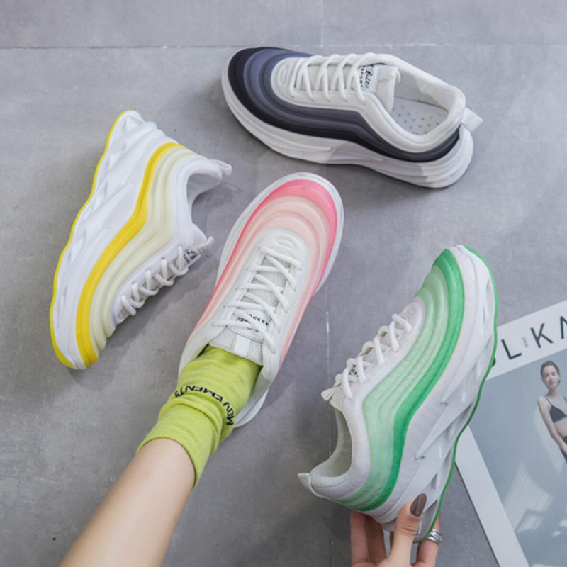 

High Quality Women Green Pink Yellow Platform Sneakers Female Gradient Colorful Tenis Feminino Breathable Casual Trainers Sports Shoes