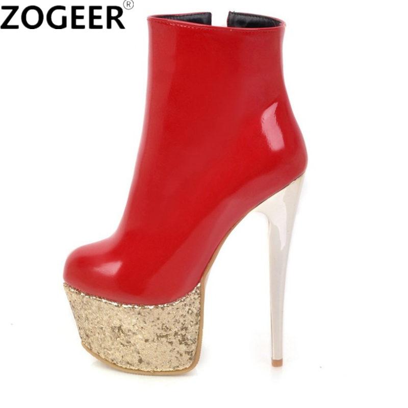 

Ankle Boots Women Platform PU Leather Fashion Extreme 16cm High Heels Boots Ladies Sexy Nightclub Party Ladies Shoes Large Size, Black
