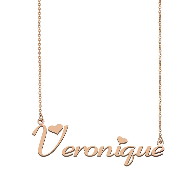 

Veronique Name Necklace Custom Nameplate Pendant for Women Girls Birthday Gift Kids Best Friends Jewelry 18k Gold Plated Stainless Steel, Silver