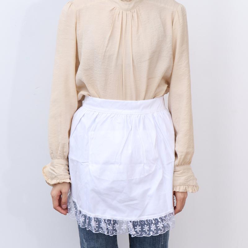 

Cotton Short Kitchen Apron Lace European Style Breathable Cooking Aprons with Pocket for Home Restaurant Cafe (White, Single Poc