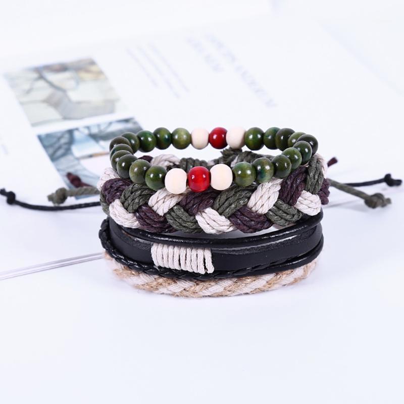 

Bracelets Men Leather Vintage green Beading Hand-woven Multi-layer women's Bracelet homme cuir Jewelry femme 2020 @SL1