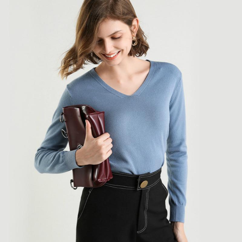 

V-Neck Sweater Female Knitted Pullover Women Spring Autumn Sweaters Plus Size Casual Basic Sweater Women Jumper 2020 Pull Femme, Red