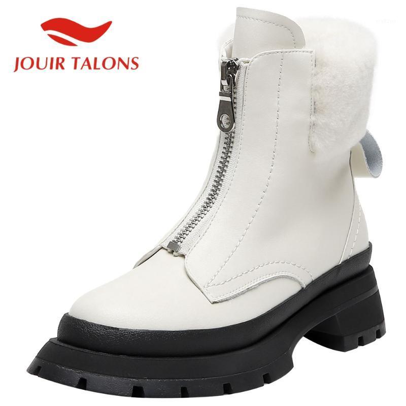 

JOUIR TALONS Top Quality Big Size 40 Genuine Leather Zip Short Plush Round Toe Ankle Boots Platform Autumn Winter shoes1, Beige
