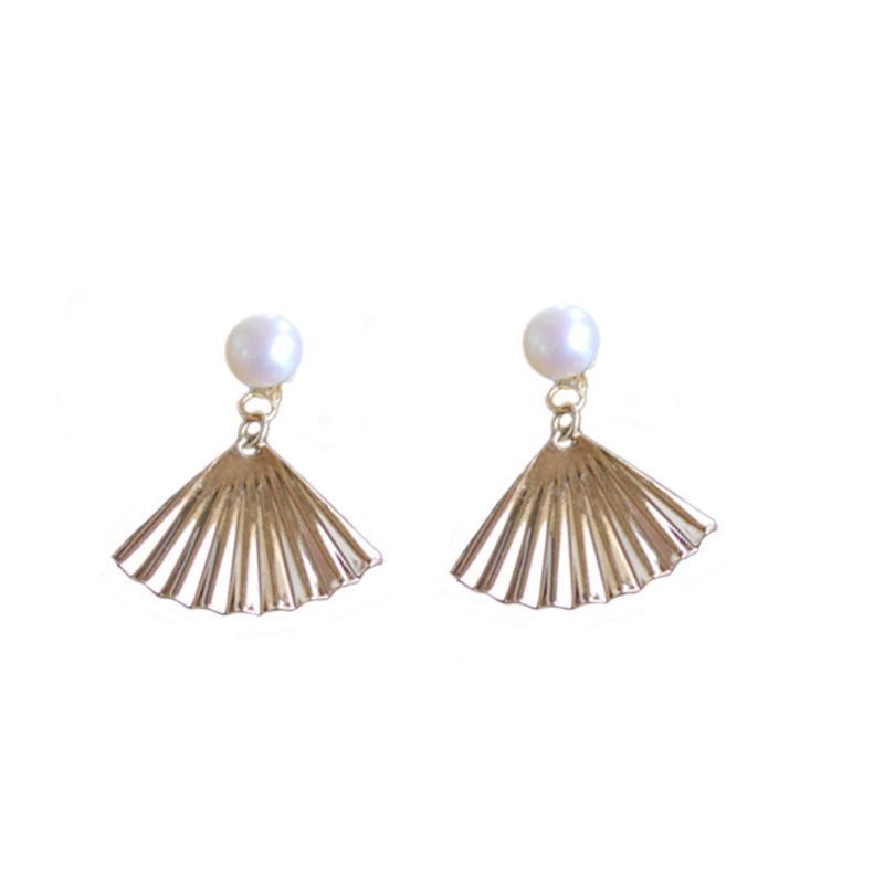 

14K Gold Natural Freshwater Pearl Fan Fashion Elegant Retro Wedding Stud Luxury Charm Earrings Jewelry for Women Gift