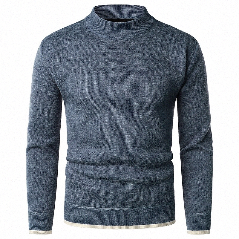 Men's Pullover Knitted Solid Color Casual Long Sleeve Sweater Cardigans Stand Collar Fall Blue Dark Gray Beige L6Ae#