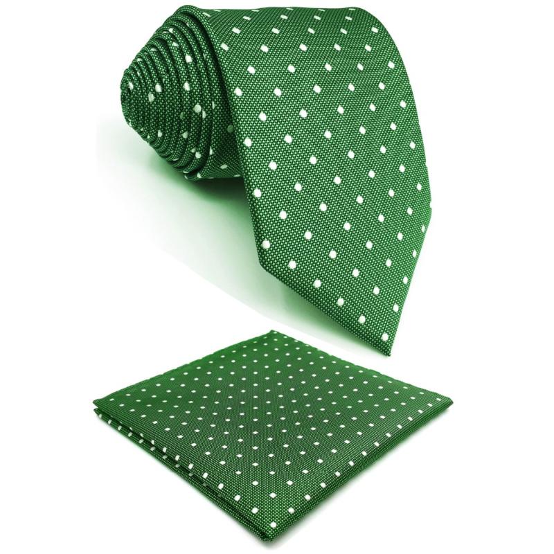 

E21 Green Polka Dots Silk Mens Necktie Classic Fashion Ties for male Brand New Accessory Hanky Extra long size