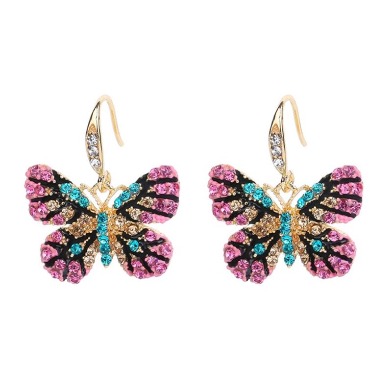 

HanCheng New Fashion Luxury Golden Butterfly Dangle Hanging Gem Stone Rhinestone Drop Earrings For Women Jewelry Brincos Bijoux