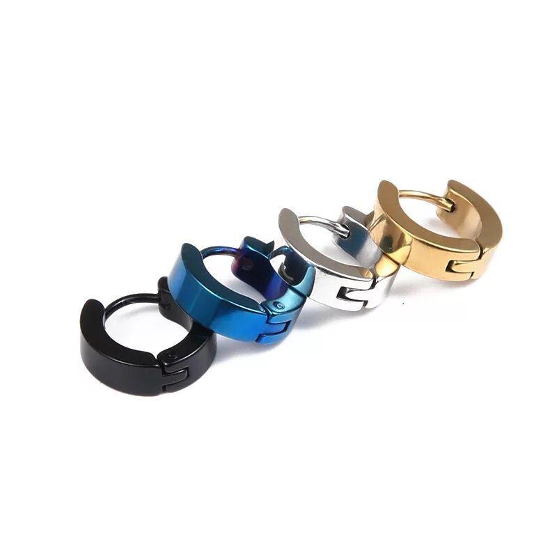 

MxGxFam Titanium steel Smooth Hoop Earrings (1pair) Jewelry For Men Women 18 K / Black / White Blue Color