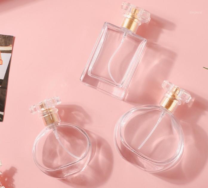 

30ml 50ml clear Perfume bottle transparent glass screw mouth spray bottles cosmetics perfume bottle gold silver cover1