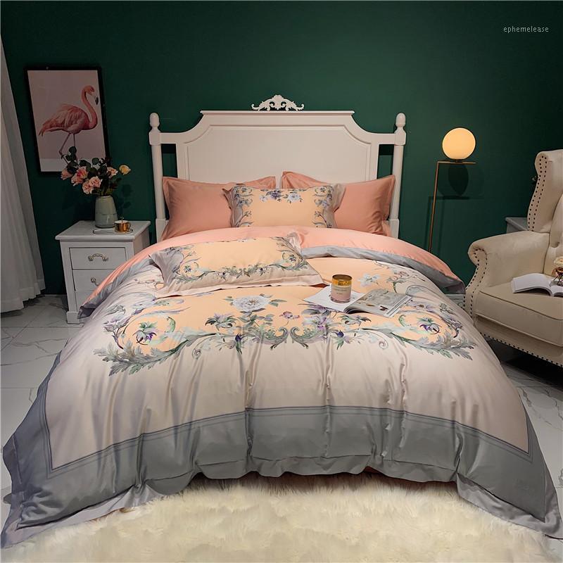 

45 4Pcs Duvet Cover Bed Sheet 2Pillowcases Luxury Egyptian Cotton Multi-Colored Bedding set with Zipper not Fade1, Color 8