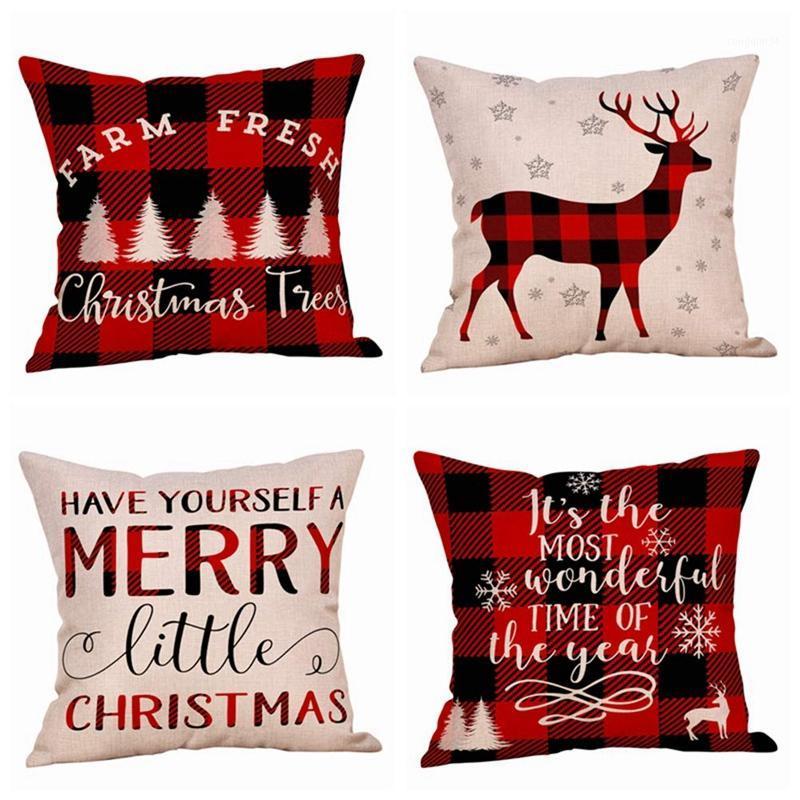 

4 Pack Christmas Pillow Case Christmas Decorative Cushion Cover Cotton Linen 18X18 Inch1, Red