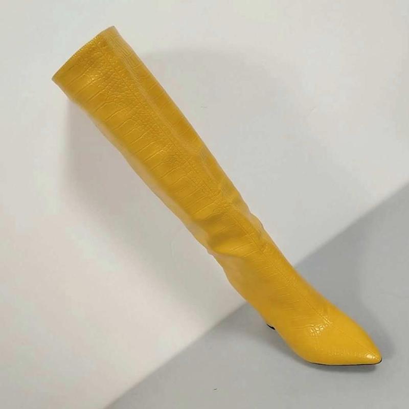 

MKKHOU fashion Knee-high Boot Girl 2020 new Winter yellow pointy straight leg 10cm high-heeled leather boot girl