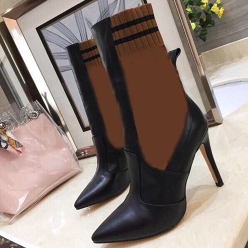 

Hot Sale-Pointed toe high-heeled women boots 10cm stiletto heels knitted patchwork woman, 2#