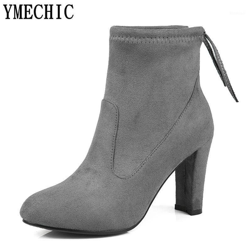 

YMECHIC 2021 Spike High Heel Flock Ankle Womens Boots Lace Up Size 41 42 43 Sexy Gray Black Riding Women Boots Autumn Shoes Lady1, Blue