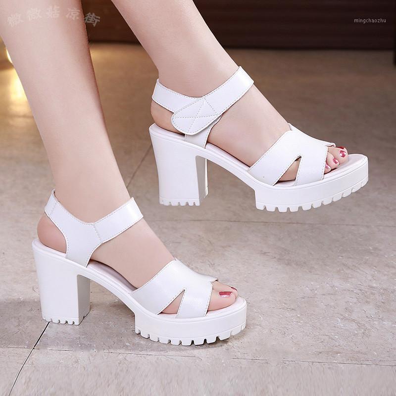 

2020 New Summer Women's Thick Bottom Open Toed Sandals Fashion Platform Woman Dress High Heel Shoes Black White Sandalias Mujer1