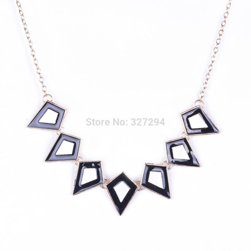

Pendant Necklaces Fashion Women Boho Color Light Gold Combination Enamel Triangle & Pendants Fushia Black/ Black White