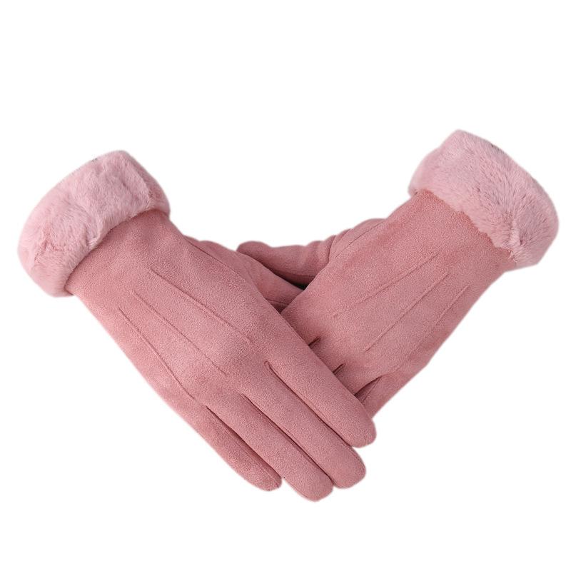 

Five Fingers Gloves Ladies Suede Winter Style Outdoor Riding Warm With Velvet Lining Cotton L5