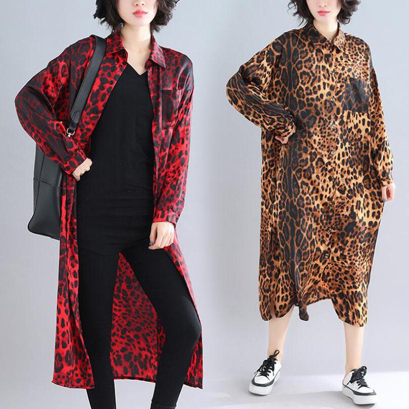 

Women Windbreaker Spring Autumn Long Trench Coat Streetwear Leopard Dresses Long sleeve Retro Ladies Chic Elegant Outerwear D26, Red