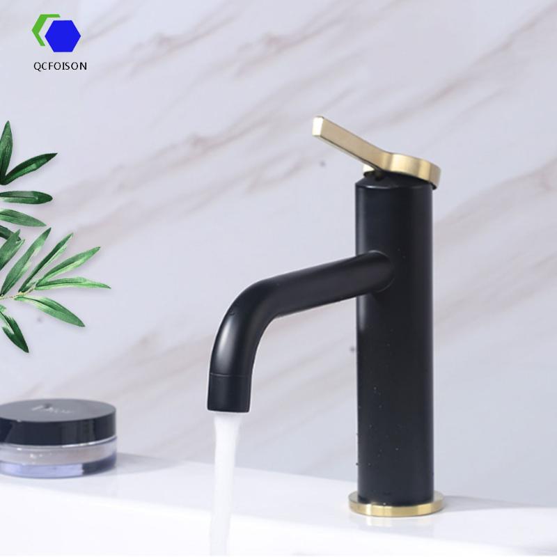 

QCFOISON Bathroom sink faucet fixture toilet washing gold mixers for shower room Copper body gold basin hot cold black taps