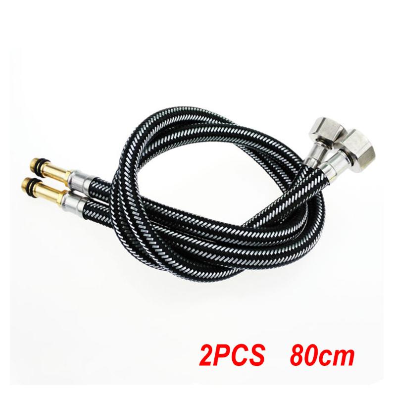 

2 Pcs Stainless Steel Connecting Pipe Inlet Hose Pipe Single Head Hot And Cold Tap Lengthening Joint Braided Hose High Pressure