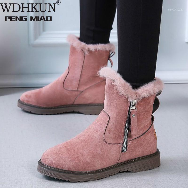 

WDHKUN Women Winter Snow Boots Leather Zip Shoes Female Warm Fashion Ankle Boots Casual Black Botas Mujer Fur Shoes for Women1, Pink 1