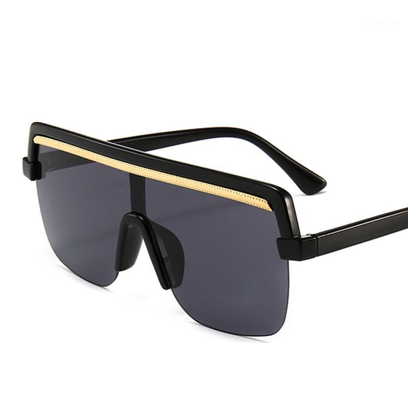 

Luxury 2020 Oversized Vintage Sunglasses Womens Brand Designer Big Black Square Sunglasses Half Frame Flat Top Glasses Men Shade1